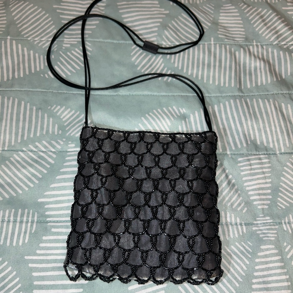 Chic Black Beaded Mini Bag